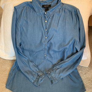 Karen Kane Chambray Henley Shirt with Crystal Button Closure